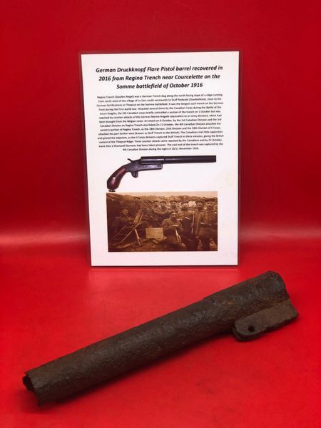 Rare German Druckknopf flare pistol barrel nice condition ,solid relic, well cleaned recovered in 2016 from the Regina Trench near Courcelette on Somme battlefield of October 1916