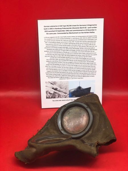 German Gas mask remains solid relic with some original colour recovered from U-Boat U534 which was sunk on the 5th May 1945 by RAF Bombers