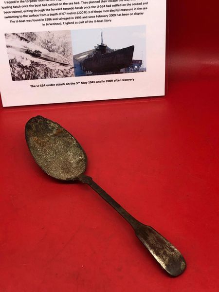 Rare to find German metal made spoon fantastic maker markings fairly clear to see, nice condition relic recovered from inside U-Boat U534 which was sunk on the 5th May 1945 by RAF Bombers