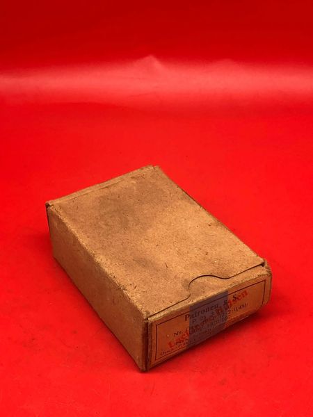 German 7.92mm bullets cardboard ammunition box with maker label with red ink stamp fantastic condition relic used by German 20th Mountain Army Gebirgsjager recovered from lake in Finnmark, Norway 1944-1945.