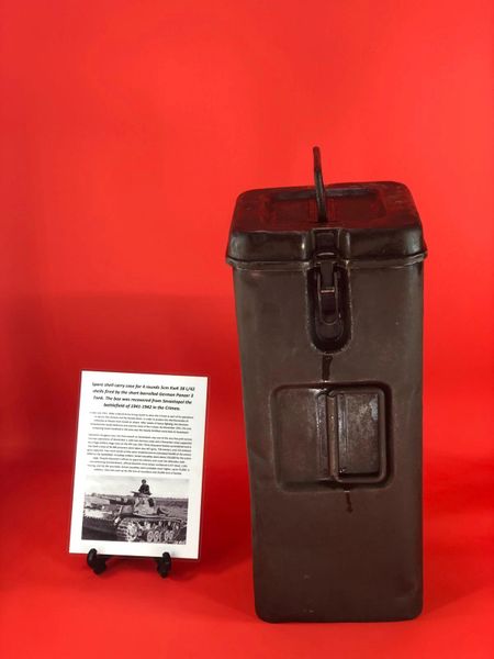 Spare shell carry box for 4 rounds of 5cm KwK39 L/60 shells fired by Panzer 3 Tank in semi-relic condition with original paintwork recovered from Sevastopol the battlefield of 1941-1943 in the Crimea the Germans last big victory in East