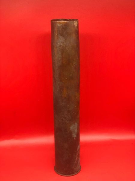 Russian 45mm anti-tank gun brass shell case semi-relic condition with markings on the bottom dated 1943 used by the 3rd Shock Army recovered in North Berlin captured by them, April 1945 during the Battle