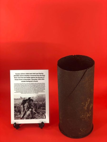 Hard to find Russian coiled steel shell case complete solid relic fired by [M1938] 122mm Howitzer used by 6th soviet Army in the battles against 4th Panzer Army in November-January 1942-1943 during the battle of Stalingrad