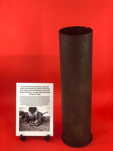 German steel shell case with brass primer dated 1937 nice solid relic fired by 10.5cm Schwere Kanone 18 field gun used by the 4th Panzer Army in November-January 1942-1943 during the battle of Stalingrad