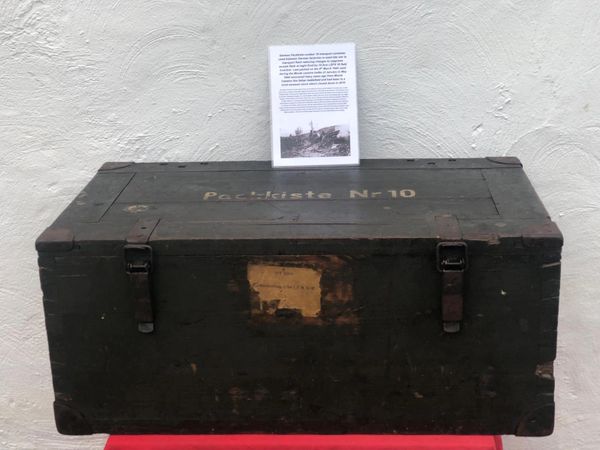 German packkiste number 10 transport container re used to carry flash reducing charges fired by 10.5cm LEFH 18 field howitzer last packed March 1944 recovered from Monte Cassino the Italian battlefield of 1944 from a local museum which closed down in 2015