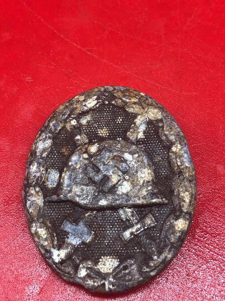 German soldiers wound badge in silver medal very nice condition relic near complete recovered from German Fallschirmjager soldiers fox holes on Hill 192 part of the battle of St Lo on the Normandy battlefield of July 1944
