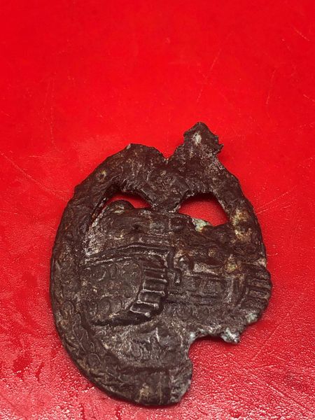 German soldiers Panzer assault badge, medal nice solid relic probably worn by soldier of Panzer Lehr Division recovered from fox holes on Hill 192 part of the battle of St Lo on the Normandy battlefield of July 1944