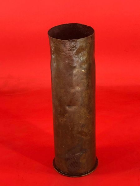 French Naval 75mm brass shell case which has some of its original markings and dated 1913 found on the Somme battlefield of 1916-1918