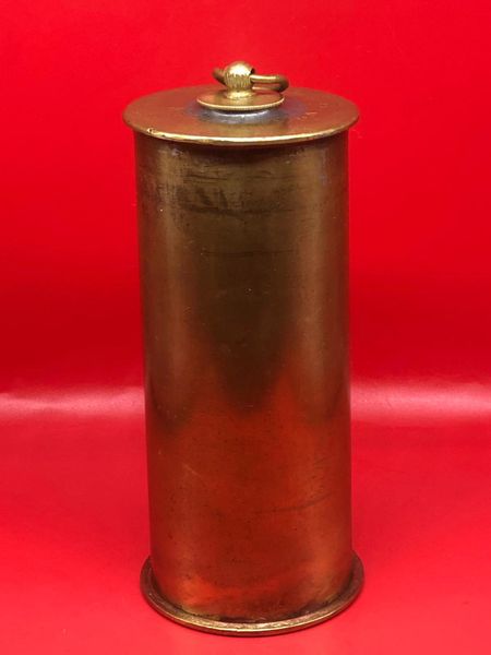 Trench art clock weight made from German 77mm brass shell case for the 7.7 cm Feldkanone 96 and base from 75mm French shell case both dated 1917,lovely condition no real damage found on the Somme battlefield 1916-1918