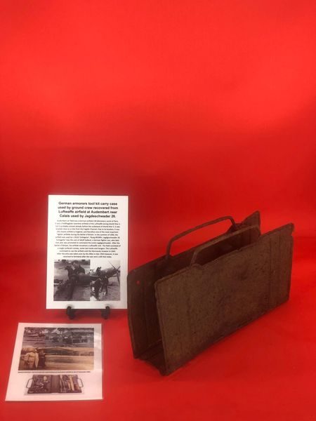 Very rare German armourers tool kit carry case, nice condition relic+ paint remains recovered from Luftwaffe airfield at Audembert near Calais used in battle of Britain 1940 by Jagdeschwader 26 the unit commanded by Adolf Galland,