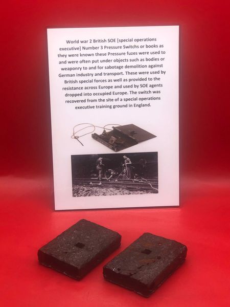 World war 2 British SOE [special operations executive] Number 3 Pressure Switchs or books these were often put under objects to make booby traps and for sabotage demolition recovered from the site of a SOE training ground in England.