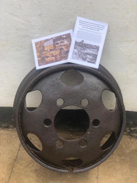 Front wheel rim nice well cleaned relic used by German Opel Blitz Lorry recovered from Moissey Ford area in the Falaise pocket, Normandy from the summer battlefield of 1944