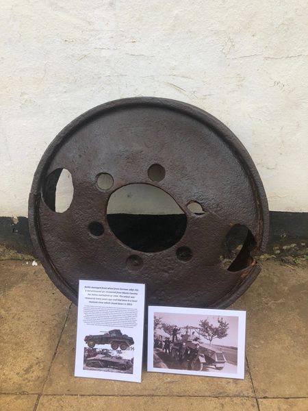 Rare battle damaged front wheel from German sdkfz 231 6 rad armoured car recovered from Monte Cassino Italian battlefield of 1944 from a local museum which closed down in 2015