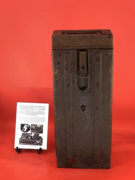 German two round ammunition box for early Panzer 4 tank fitted with KwK 37 short-barrelled gun relic condition used by the 12th SS Panzer Division recovered in 2007 in the Ardennes Forest, village of Krinkelt, attacked by them during the Battle