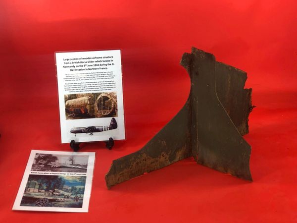 Very rare and large section of wooden airframe structure with green paintwork remains from British Horsa Glider landed on the 6th June 1944 during the D-Day landings in Normandy