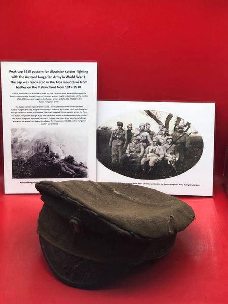 Very rare nice condition relic Peak cap 1915 pattern transport division for Ukrainian soldier fighting with the Austro-Hungarian Army in World War 1 recovered in the Alps mountains ,Italian front 1915-1918