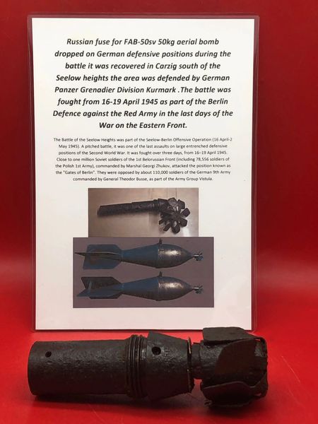 Russian fuse for FAB-50sv 50kg aerial bomb lovely condition relic dropped on German defensive positions in Carzig south of the Seelow heights the area was defended by German Panzer Grenadier Division Kurmark in April 1945