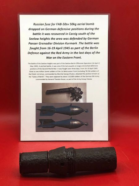 Russian fuse for FAB-50sv 50kg aerial bomb nice condition relic dropped on German defensive positions in Carzig south of the Seelow heights the area was defended by German Panzer Grenadier Division Kurmark in April 1945