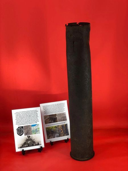 German 10.5cm steel shell case fired by SK/32 naval anti-aircraft gun, recovered from German ammunition storage bunker used by 11th SS Panzergrenadier Division Nordland-the 1944 Narva Battle in Estonia, untouched until recovered in 2022+dig pictures