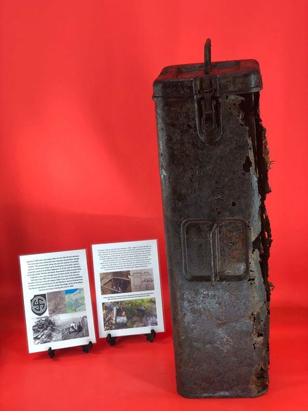 German complete 4 shell metal transport container dated 1941,maker marked for 5cm pak 38 gun recovered from German ammunition storage bunker used by SS Nordland Division-the 1944 Narva Battle in Estonia, untouched until recovered in 2022+dig pictures