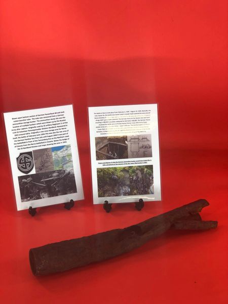 Fantastic German blown apart Panzerfaust 60 anti-tank rocket launcher tube recovered from German ammunition storage bunker used by 11th SS Panzergrenadier Division Nordland-the 1944 Narva Battle in Estonia, untouched until recovered in 2022+dig pictures