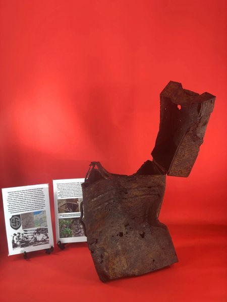 German battle damaged 20mm flak 30/38 anti-aircraft gun twin magazine box with sandgrau paintwork recovered from German ammunition storage bunker used by SS Nordland Division-the 1944 Narva Battle in Estonia, untouched until recovered in 2022+dig pictures