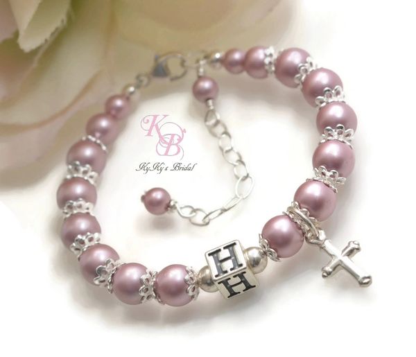 Baptism Gift, Personalized Baptism Bracelet, Christening Gift, Initial