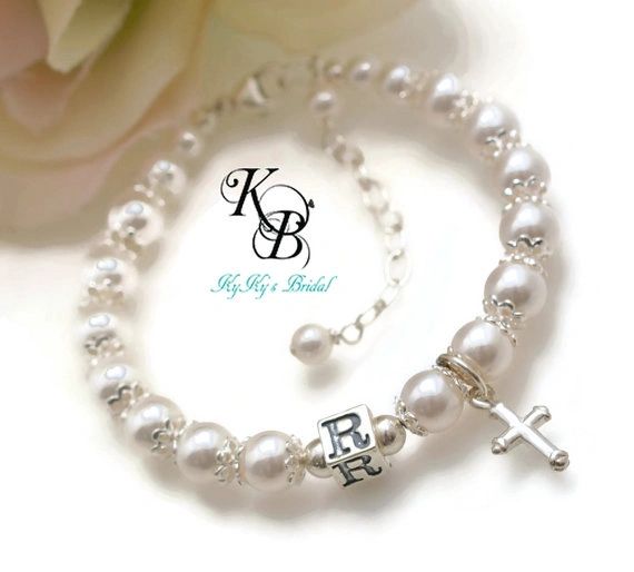 Baptism Gift, Personalized Baptism Bracelet, Christening Gift, Initial
