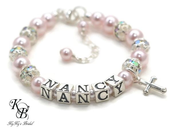 Custom Letter Baby Bracelet (3MM+6MM Beads) 5 Inches / Sterling Silver