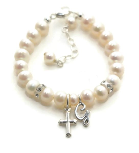 Baby pearl hot sale bracelet baptism