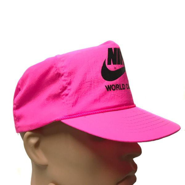 Vintage Nike Swoosh Hat Cap Snapback SpellOut Cap Nylon 80s Rare Neon Hot  Pink