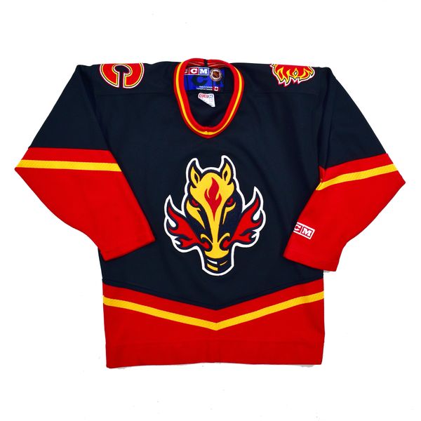 Vintage CCM Calgary Flames Blasty Horse NHL Hockey Jersey Size S