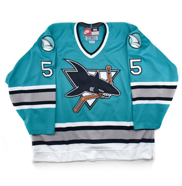 1997 Nike San Jose Sharks Game Worn Used Hockey Jersey Doctor Funk #39 s