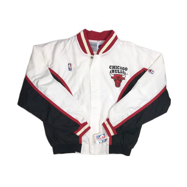 CHICAGO BULLS CHAMPION VINTAGE 90'S WARM UP JACKET WHITE NBA MEN LARGE L  JORDAN