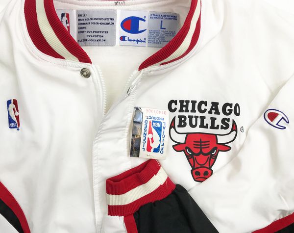 CHICAGO BULLS CHAMPION VINTAGE 90'S WARM UP JACKET WHITE NBA MEN LARGE L  JORDAN