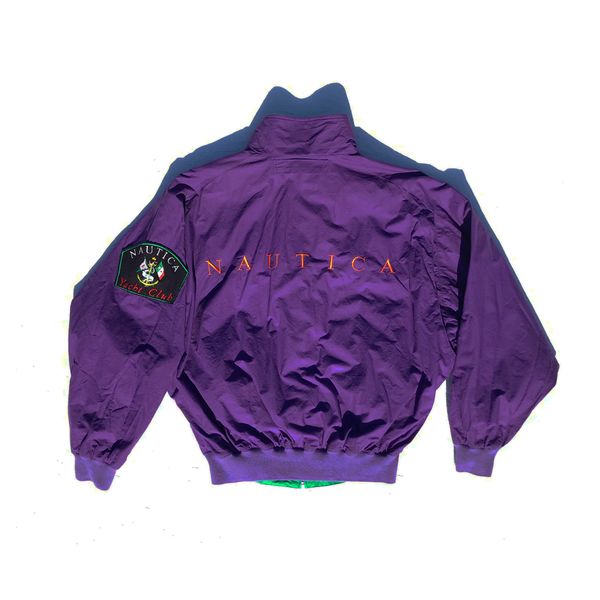 90s Nautica Jacket Built In Hood Spell out Jacket - BIDSTITCH