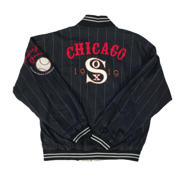 Vintage Chicago White Sox Felco Pinstriped Dugout Bomber Jacket