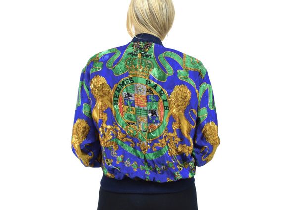 Bootleg Hermes Silk Bomber Jacket w/ Shoulder Pads