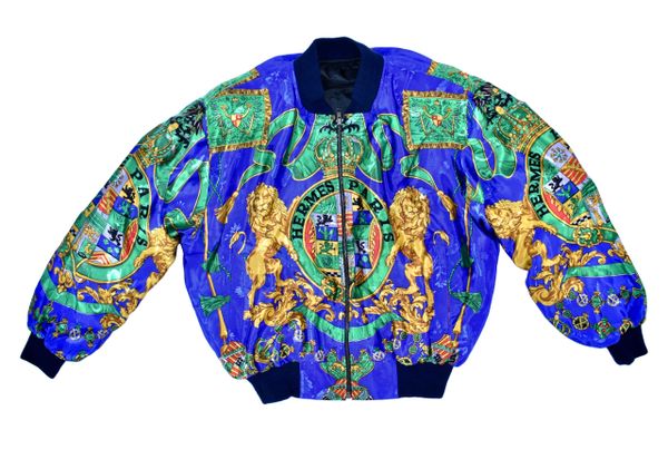 Bootleg Hermes Silk Bomber Jacket w/ Shoulder Pads