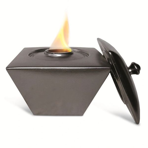 9" Square X 8" High Metallic Black FlamePot with Lid