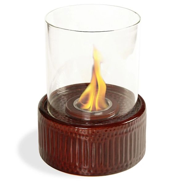 12" High X 8" Diameter Brown Base/Glass Fireplace