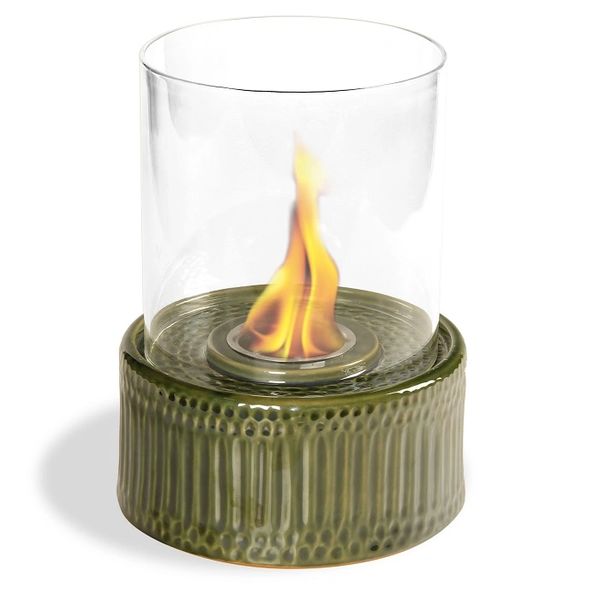 12" High X 8" Diameter Green Base/Glass Fireplace