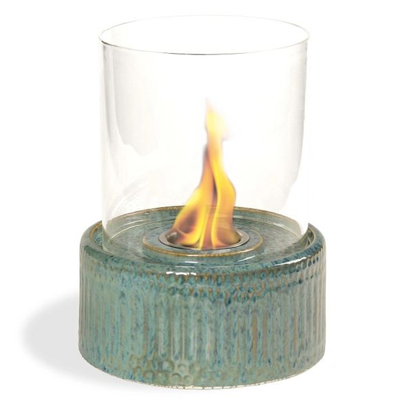 12" High X 8" Diameter Blue Base/Glass Fireplace