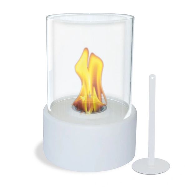 12" High X 8" Diameter White Base/Glass Fireplace