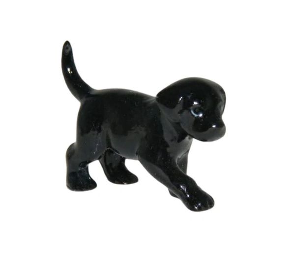 Hand Painted Miniature Porcelain Black Lab Labrador Retriever