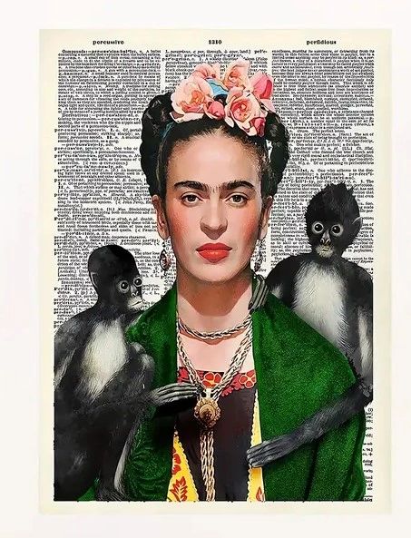 UNFRAMED Canvas Print of Frida Kahlo with Monkeys 27439 | Gallery ...