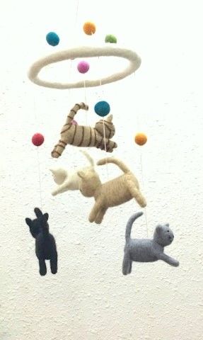 Hand-Crafted Nepalese Felt Kitty Cat Mobile 27978 | Gallery Ethnica ...