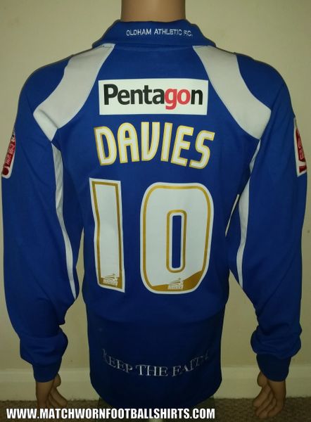 2008/09 OLDHAM ATHLETIC MATCH WORN HOME SHIRT DAVIES #10