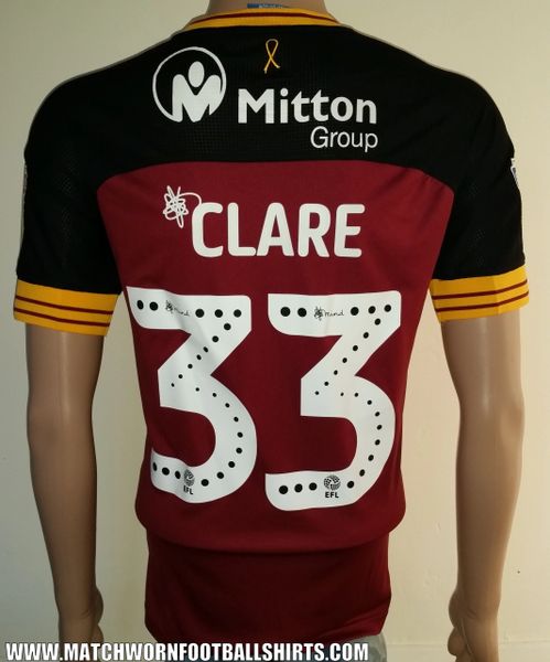 2018/19 BRADFORD CITY MATCH ISSUE HOME SHIRT CLARE #33