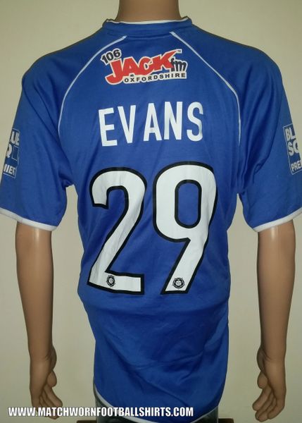 2008/09 OXFORD UNITED MATCH WORN AWAY SHIRT EVANS #29